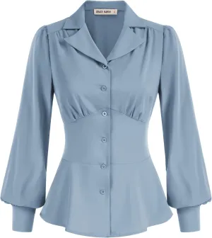 GRACE KARIN Button Down Shirts for Women Summer Peplum Tops Long Sleeve Work Blouse Collared Shirt Dressy Top