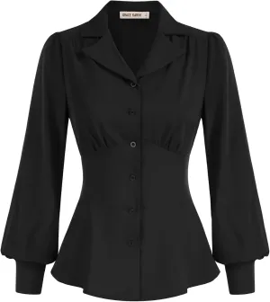 GRACE KARIN Button Down Shirts for Women Summer Peplum Tops Long Sleeve Work Blouse Collared Shirt Dressy Top