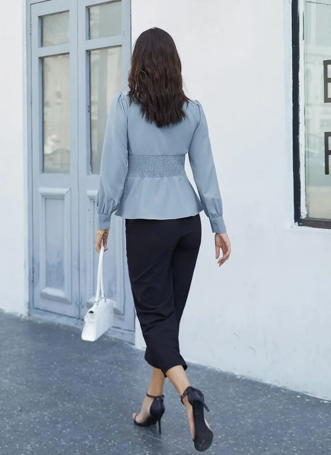 GRACE KARIN Button Down Shirts for Women Summer Peplum Tops Long Sleeve Work Blouse Collared Shirt Dressy Top