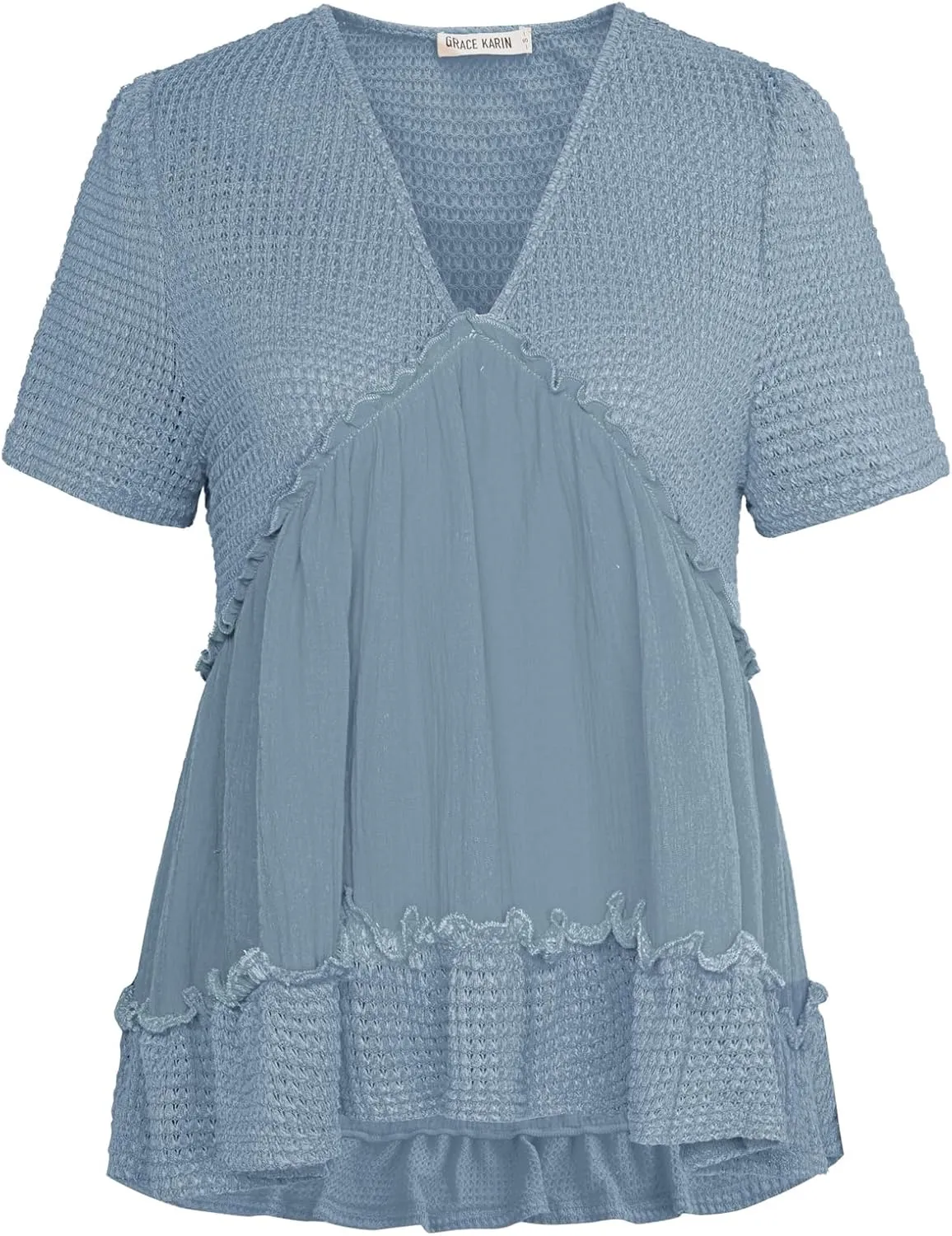 GRACE KARIN Short Sleeve Blouse for Women 2025 Casual V-Neck Ruffle Tops