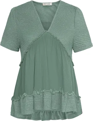 GRACE KARIN Short Sleeve Blouse for Women 2025 Casual V-Neck Ruffle Tops