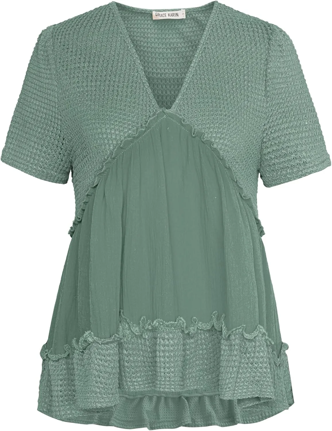 GRACE KARIN Short Sleeve Blouse for Women 2025 Casual V-Neck Ruffle Tops