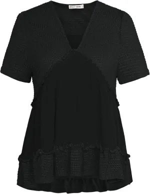GRACE KARIN Short Sleeve Blouse for Women 2025 Casual V-Neck Ruffle Tops