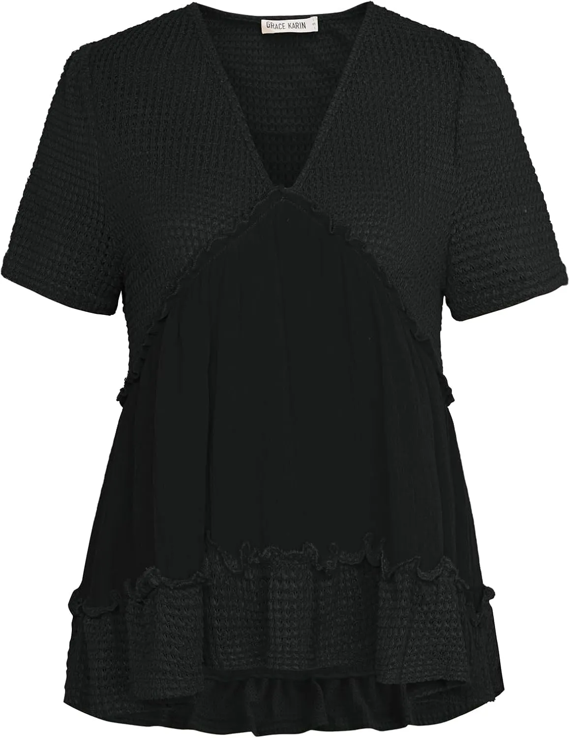 GRACE KARIN Short Sleeve Blouse for Women 2025 Casual V-Neck Ruffle Tops