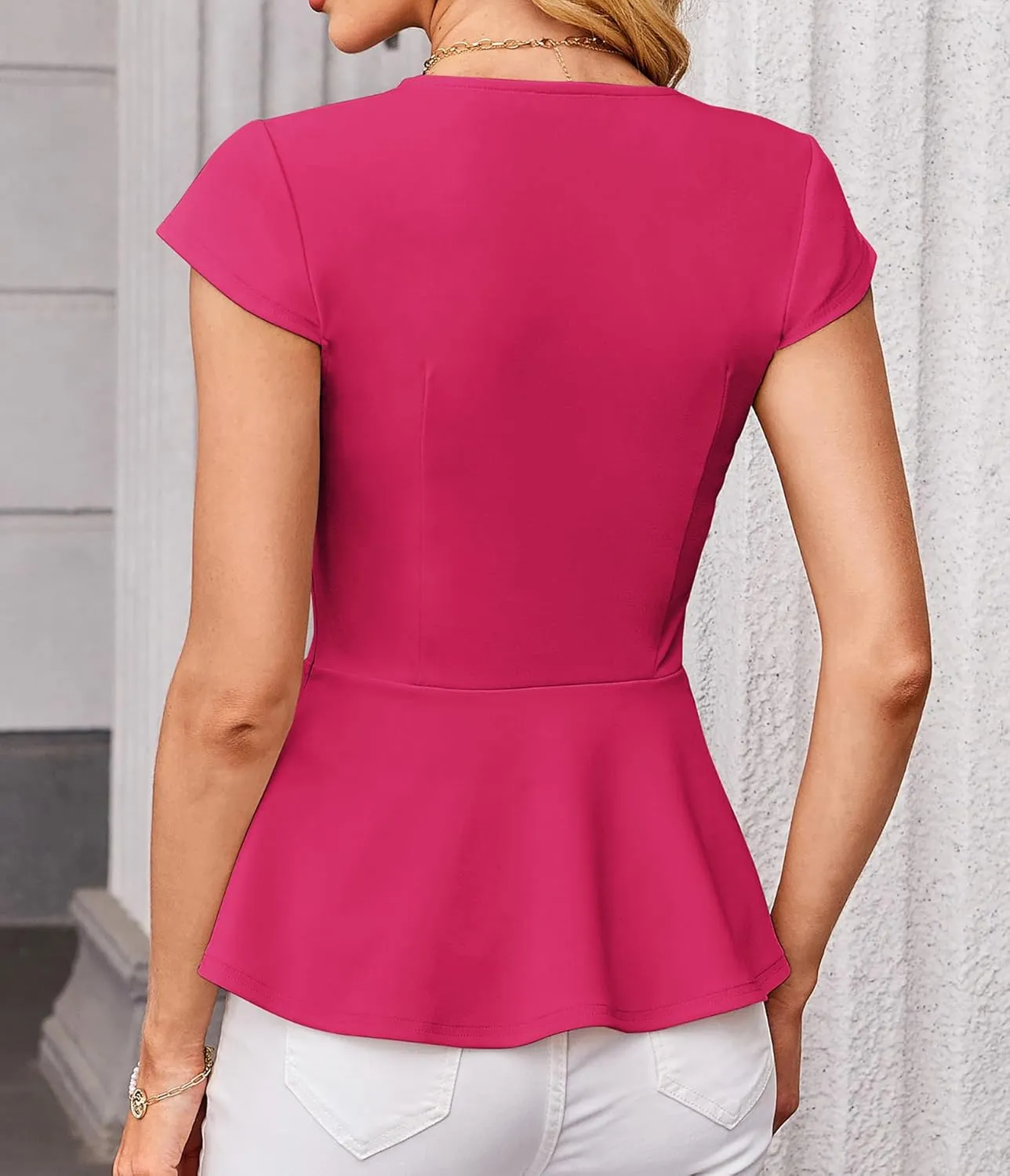 GRACE KARIN Women Dressy Peplum Tops 2025 Summer V Neck Cap Sleeves Fitted Casual Business Work Blouse