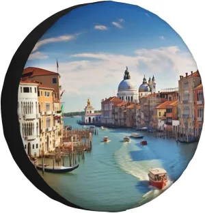 Grand Canal in Italy Spare Tire Cover Weatherproof Wheel Covers Universal Wheel Protectors Portable Wheel Bags Camper Tire Covers for Trailer Rv Travel Accessories 17 inch