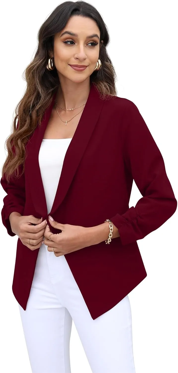 GRECERELLE Women's Blazer Suit Open Front Cardigan 3/4 Sleeve Fitted Jacket Casual Office Cropped Blazer