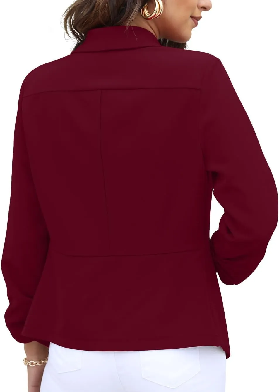 GRECERELLE Women's Blazer Suit Open Front Cardigan 3/4 Sleeve Fitted Jacket Casual Office Cropped Blazer