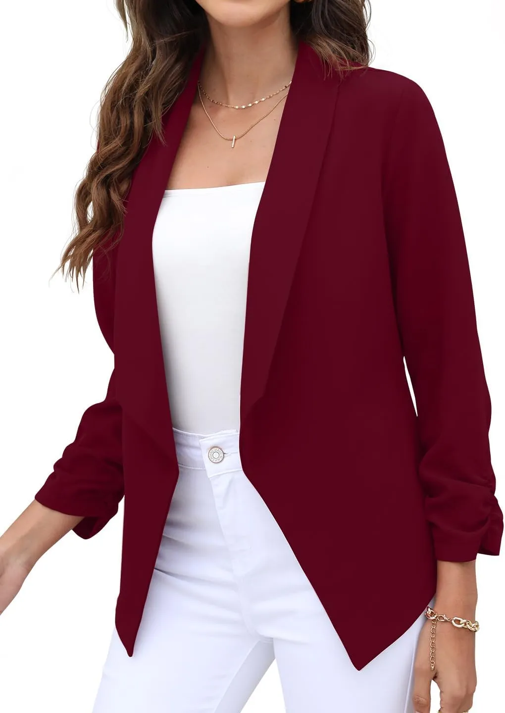 GRECERELLE Women's Blazer Suit Open Front Cardigan 3/4 Sleeve Fitted Jacket Casual Office Cropped Blazer