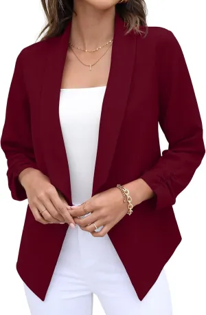 GRECERELLE Women's Blazer Suit Open Front Cardigan 3/4 Sleeve Fitted Jacket Casual Office Cropped Blazer