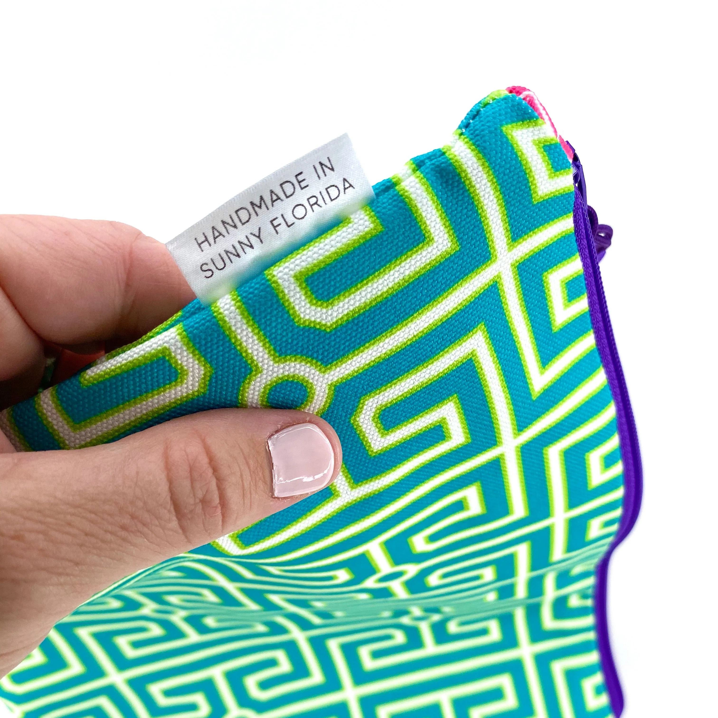 Greek Key in Blue   Green, Water-Resistant Wet Bag