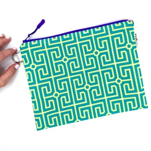 Greek Key in Blue   Green, Water-Resistant Wet Bag