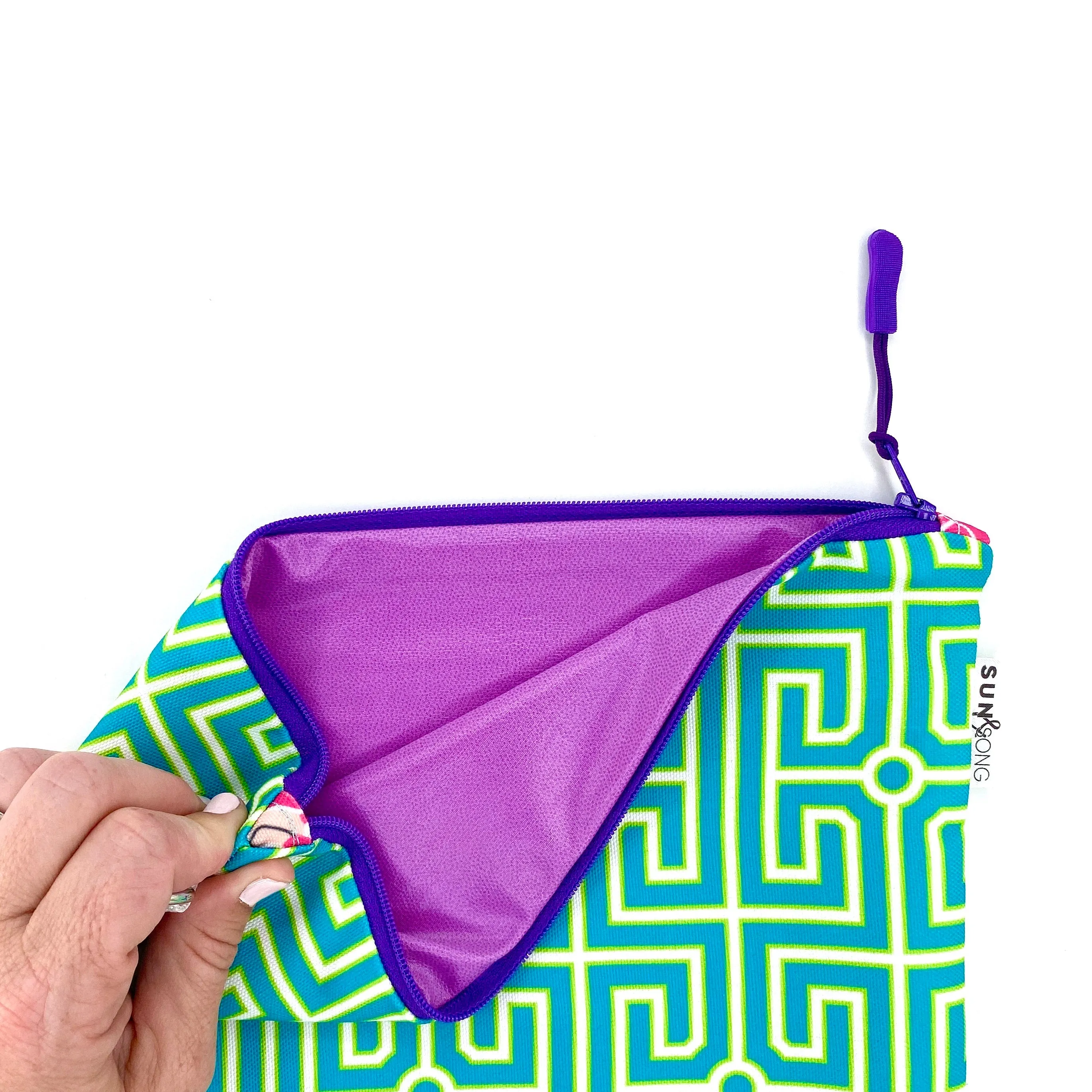 Greek Key in Blue   Green, Water-Resistant Wet Bag