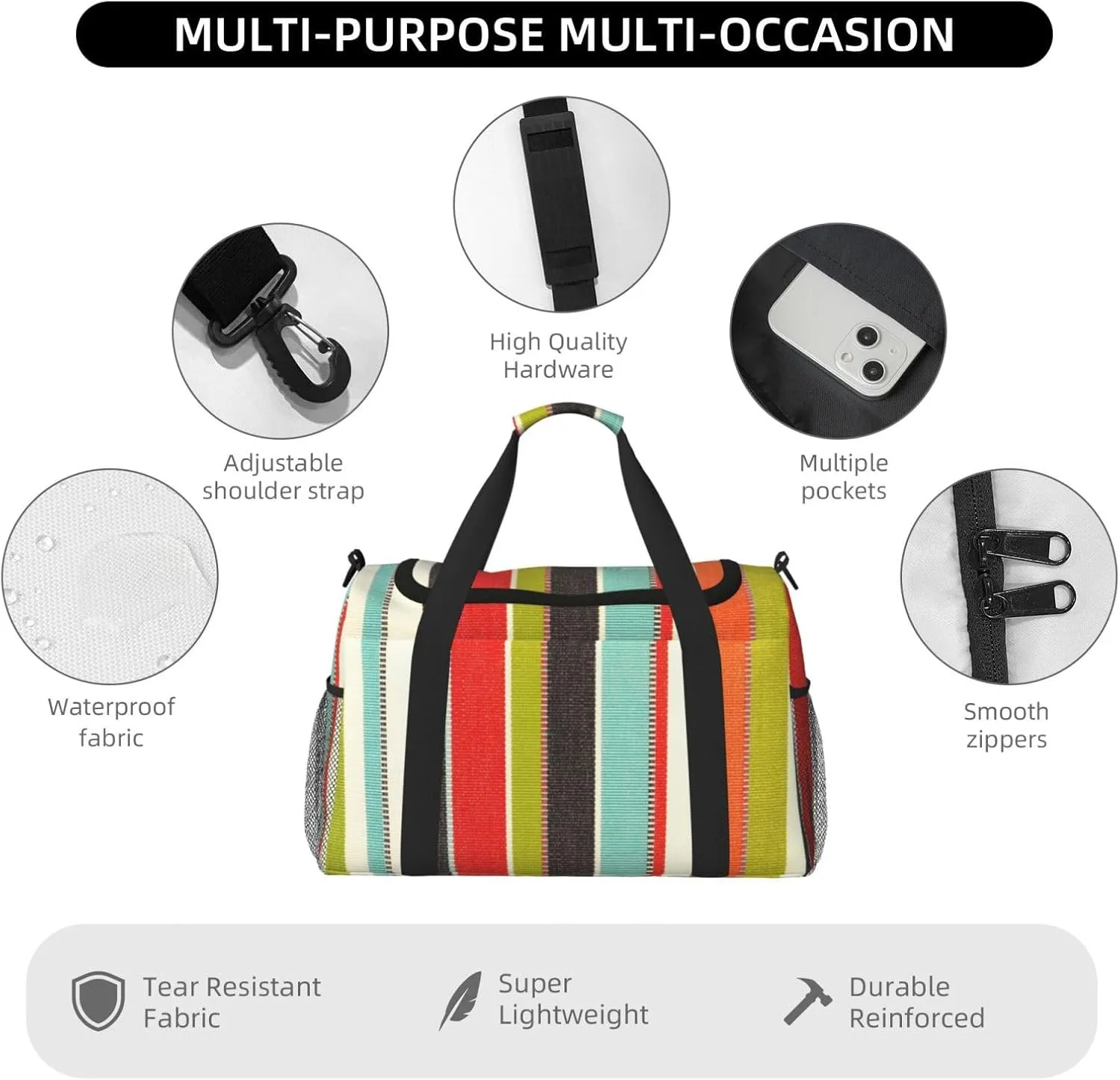 Green Thin Line Square Travel Duffel Bag Large Foldable Waterproof Overnight Bag For Beach Swim Bags Pool Sports Gym