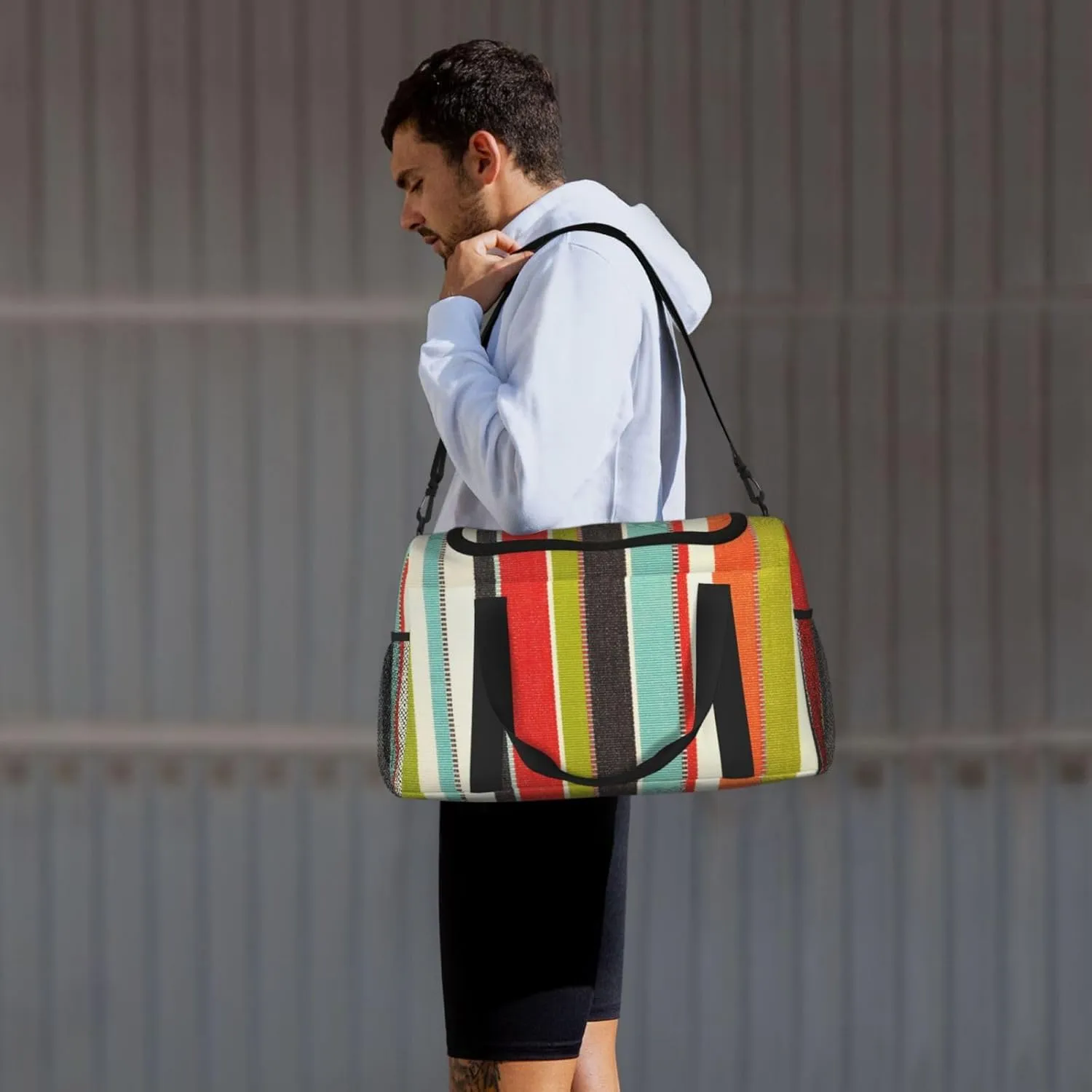 Green Thin Line Square Travel Duffel Bag Large Foldable Waterproof Overnight Bag For Beach Swim Bags Pool Sports Gym