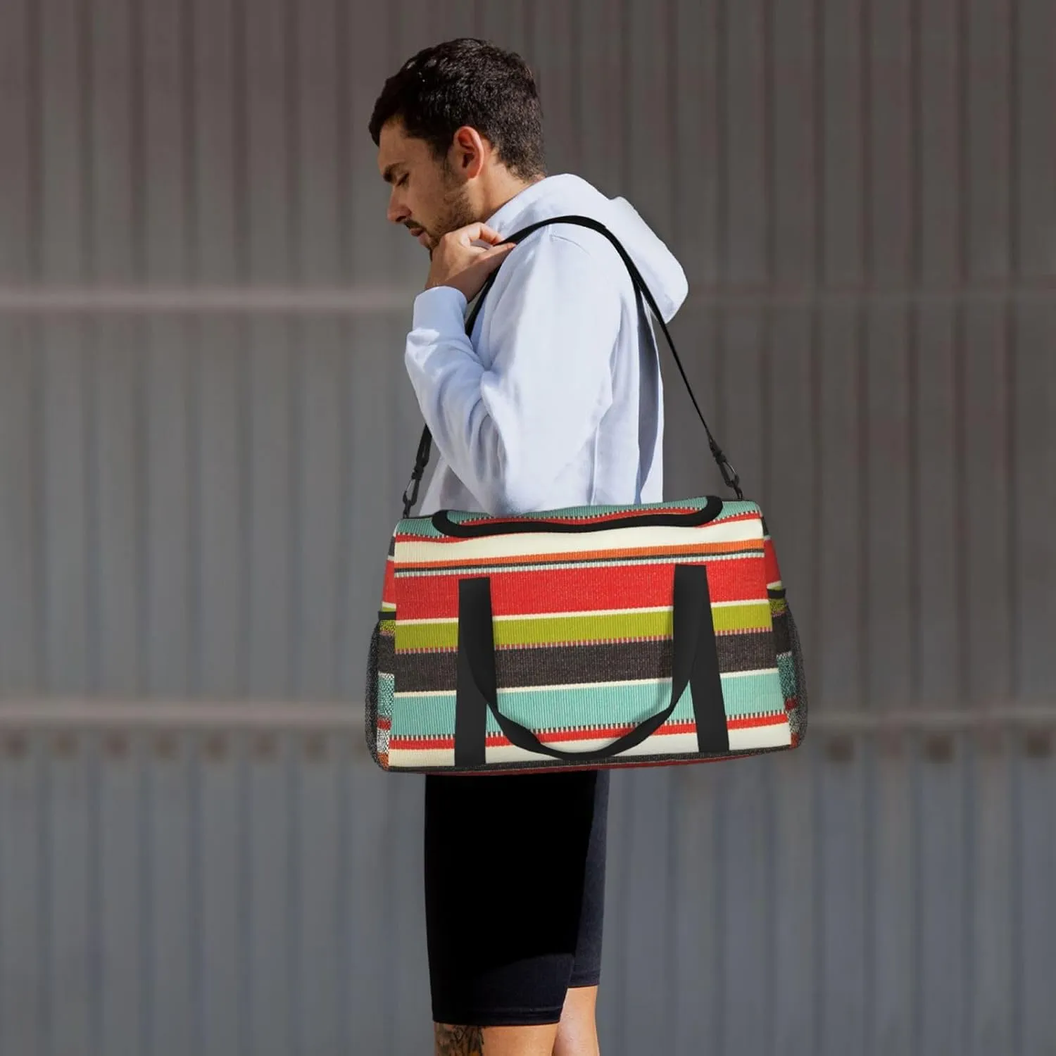 Green Thin Line Square Travel Duffel Bag Large Foldable Waterproof Overnight Bag For Beach Swim Bags Pool Sports Gym
