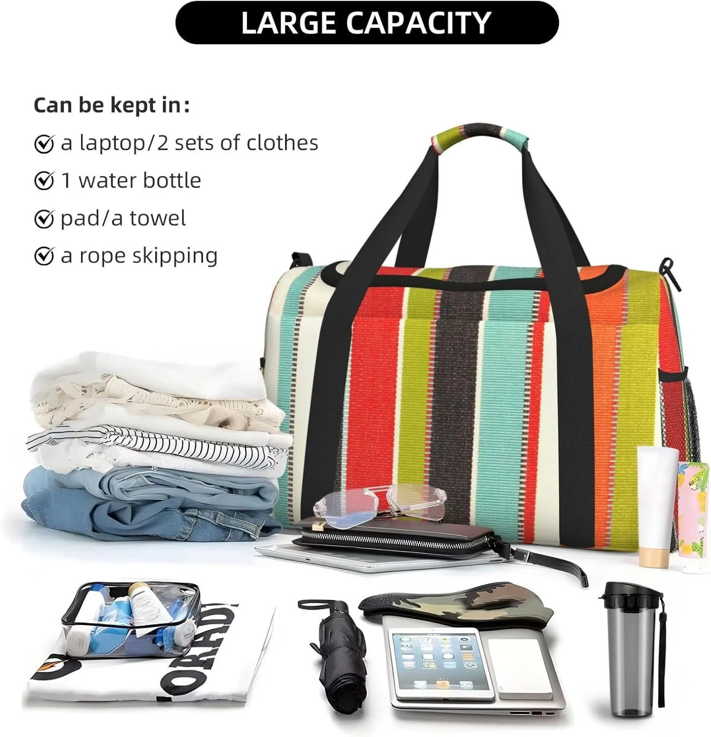 Green Thin Line Square Travel Duffel Bag Large Foldable Waterproof Overnight Bag For Beach Swim Bags Pool Sports Gym