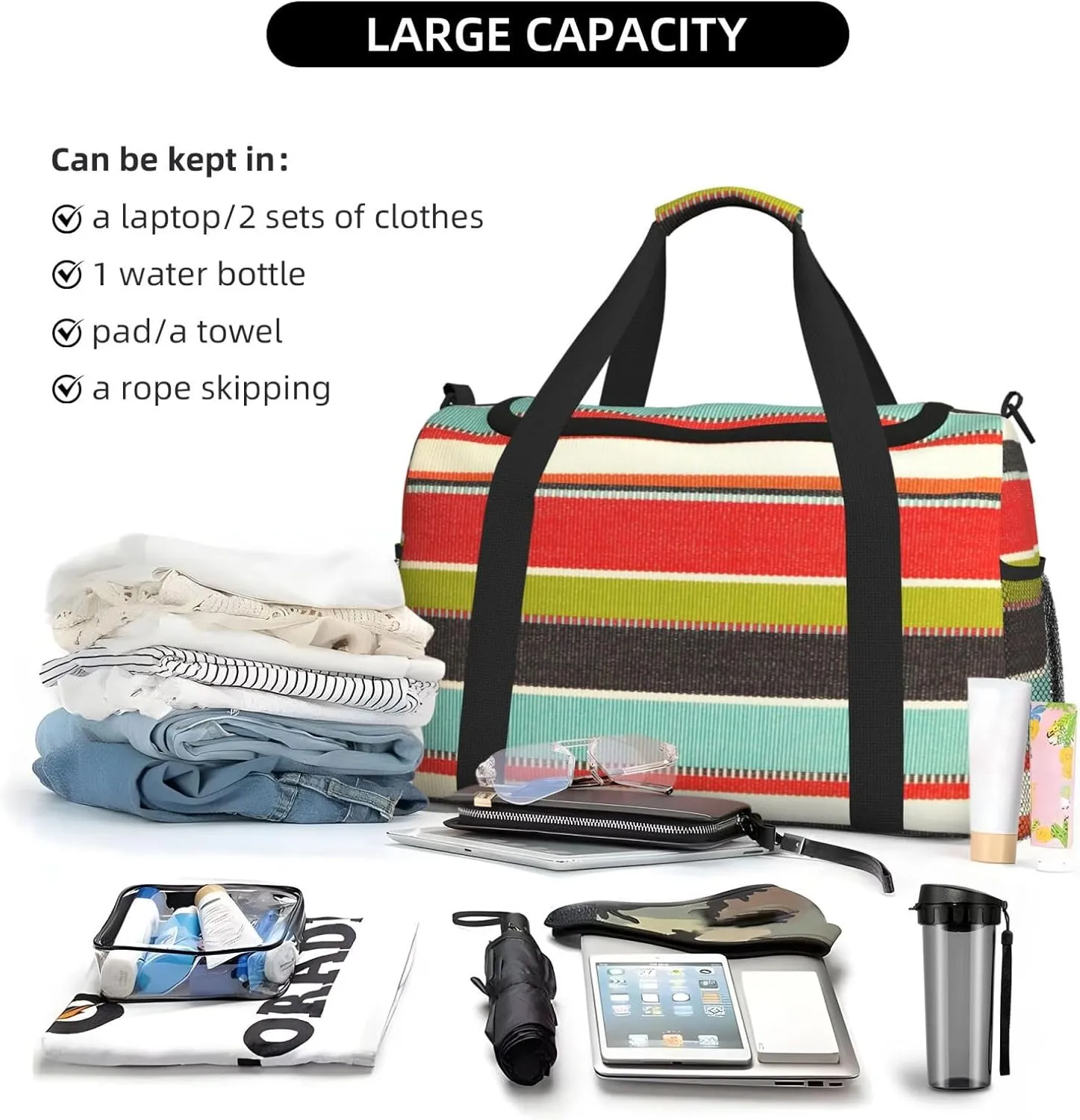 Green Thin Line Square Travel Duffel Bag Large Foldable Waterproof Overnight Bag For Beach Swim Bags Pool Sports Gym