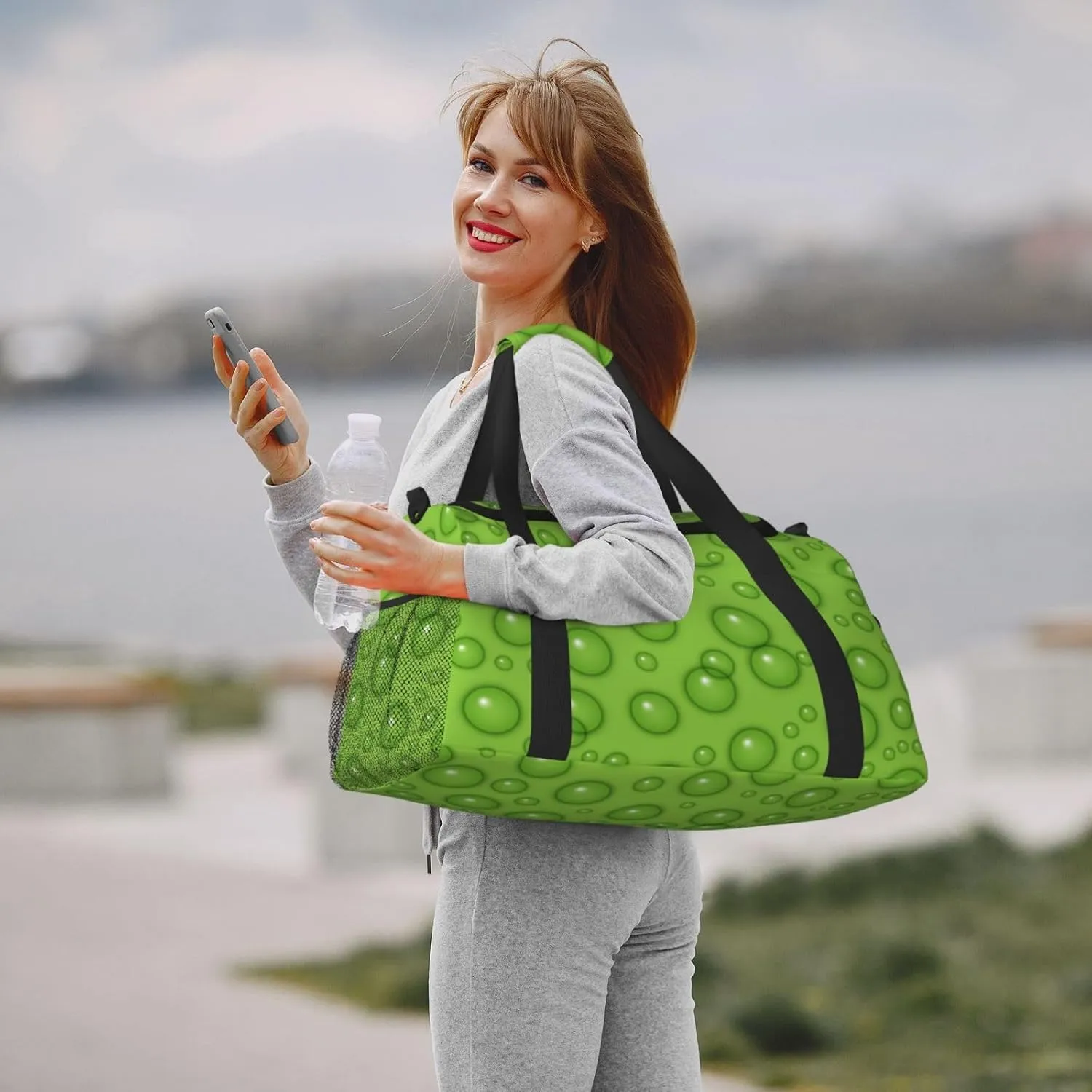 Green Water Drop Travel Duffel Bag Large Foldable Waterproof Overnight Bag For Beach Swim Bags Pool Sports Gym
