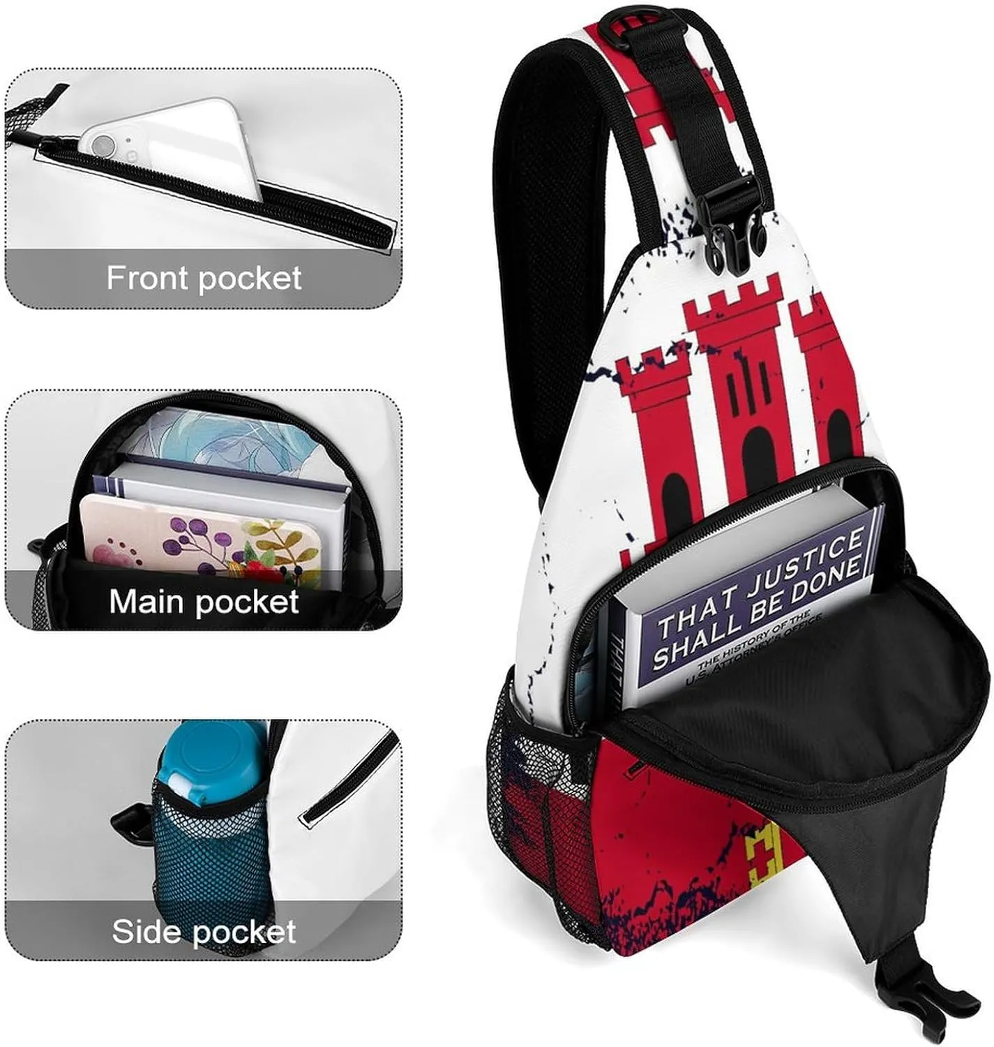 Greenland Flag Grunge Design Sling Bag Crossbody Chest Bag Shoulder Bag For Travel Hiking Cycling Camping