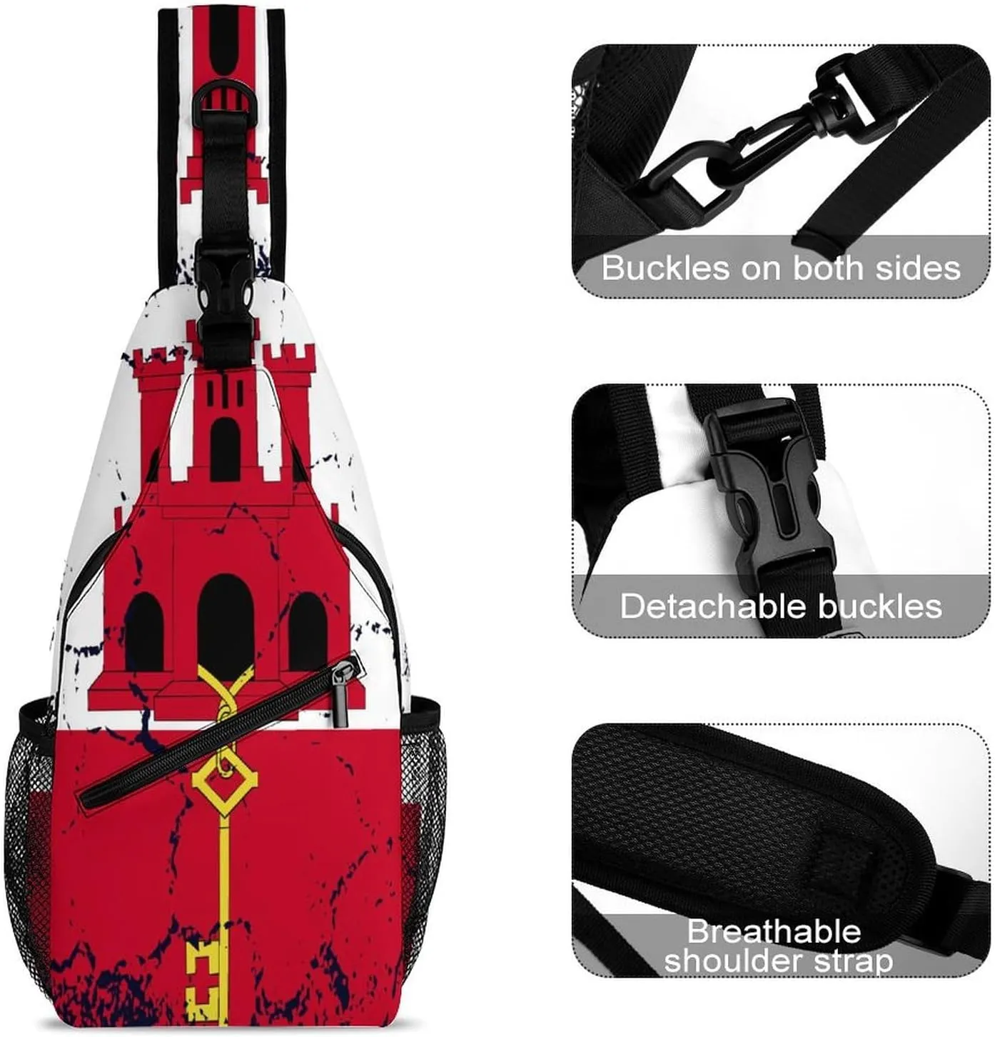 Greenland Flag Grunge Design Sling Bag Crossbody Chest Bag Shoulder Bag For Travel Hiking Cycling Camping