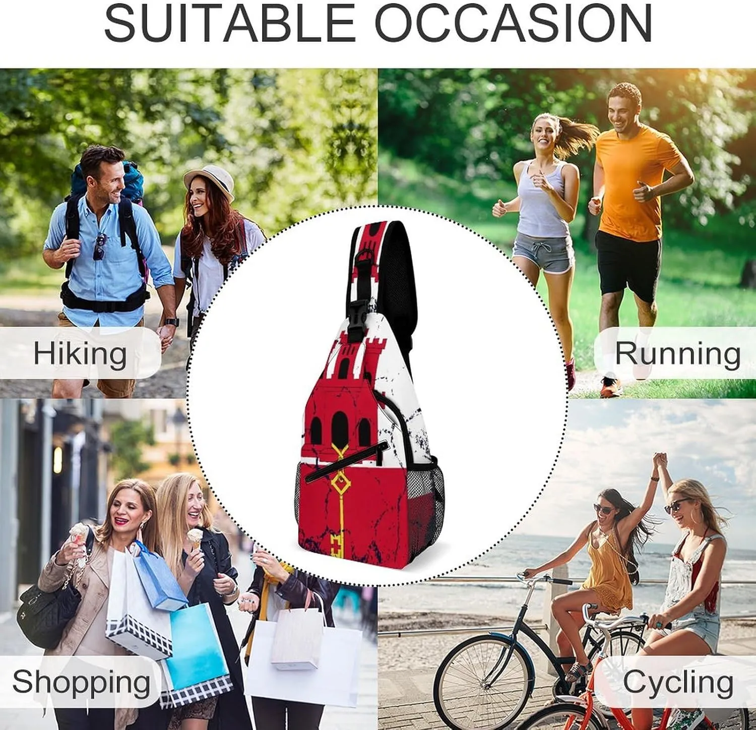 Greenland Flag Grunge Design Sling Bag Crossbody Chest Bag Shoulder Bag For Travel Hiking Cycling Camping