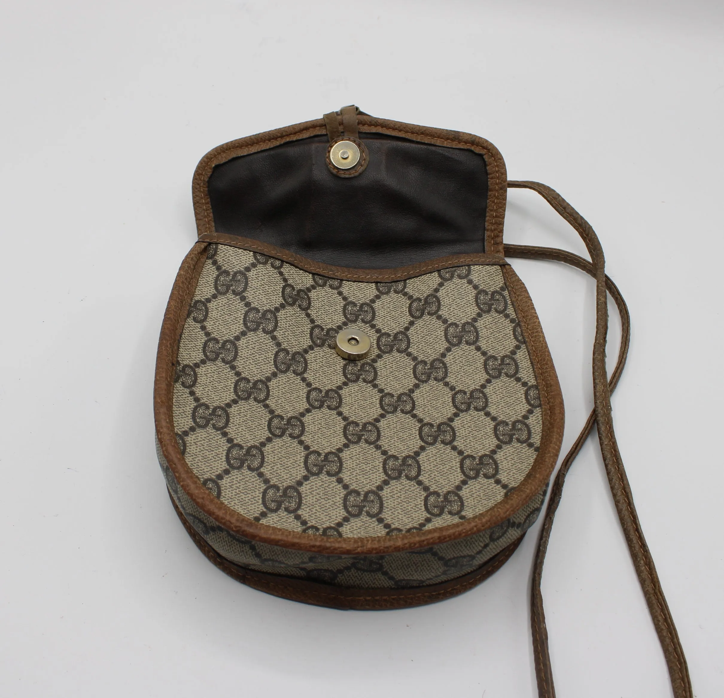 Gucci Beige GG Canvas Leather Trim Oval Crossbody Bag