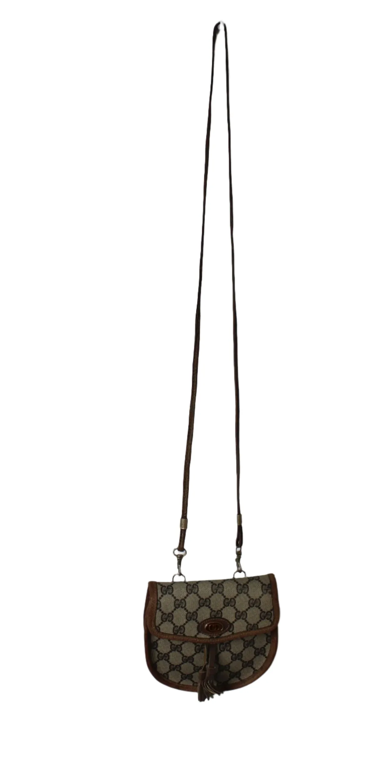 Gucci Beige GG Canvas Leather Trim Oval Crossbody Bag