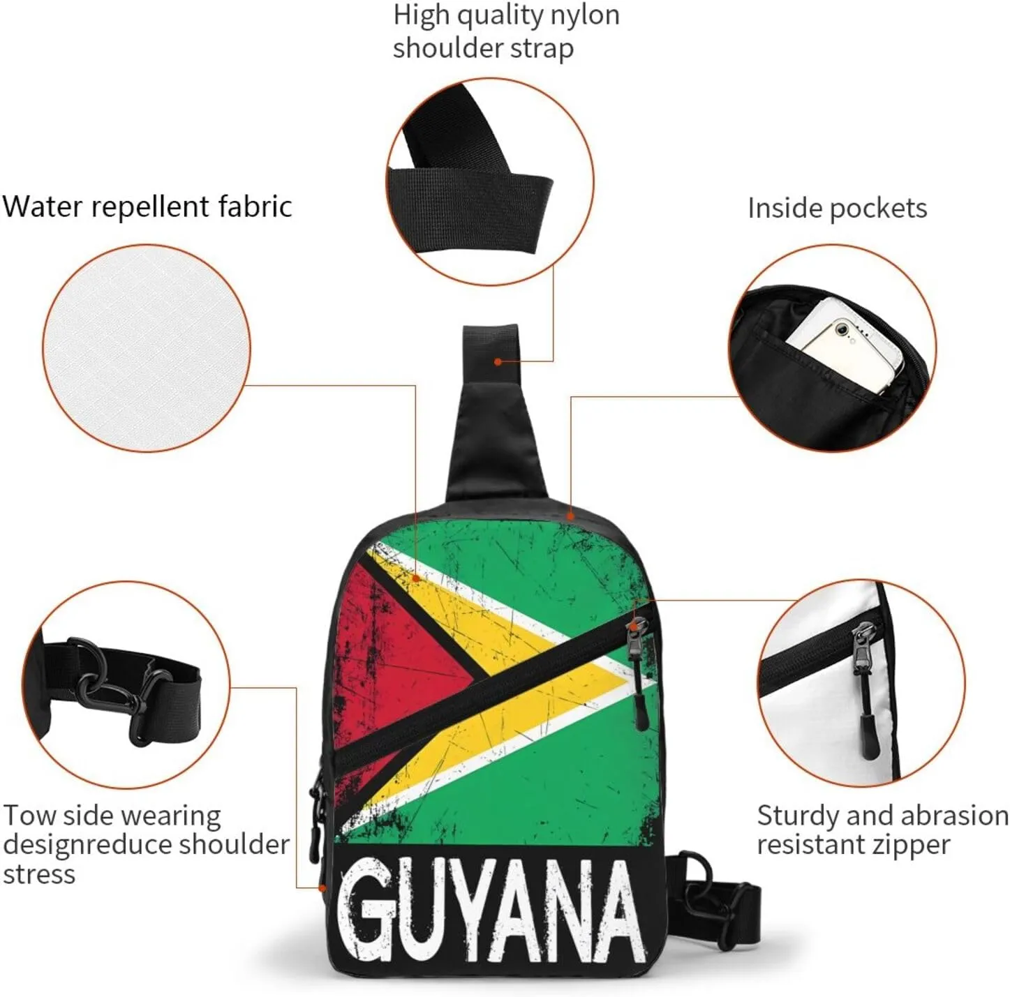 Guyana Guyanese Flag Packable Crossbody Bag Portable Sling Bags Foldable Travel Daypack Reusable Sports Shoulder Backpack Diagonally Chest Bag for Workout