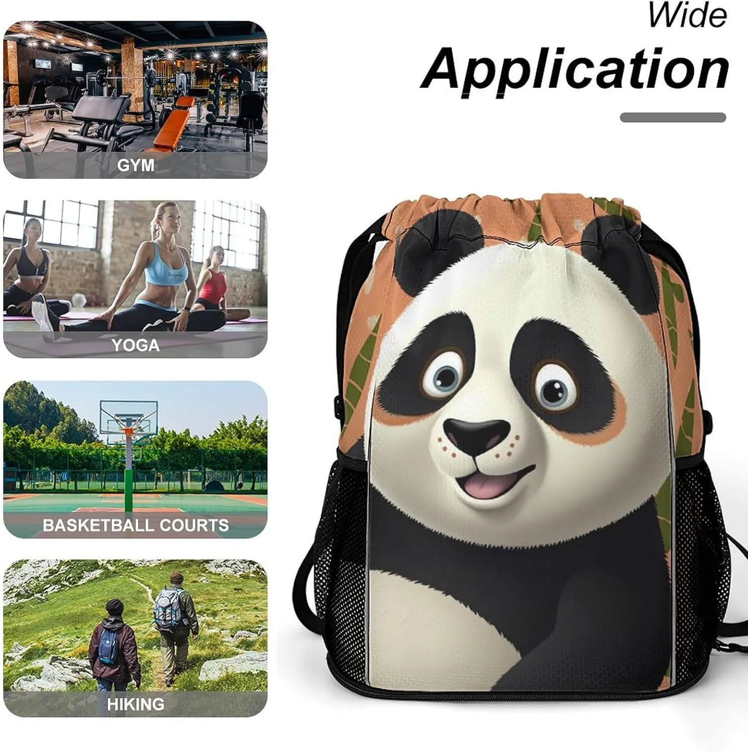 Gym Bag for Women Men Panda3Travel Duffel Bag Large Capacity Sports Drawstring Backpack
