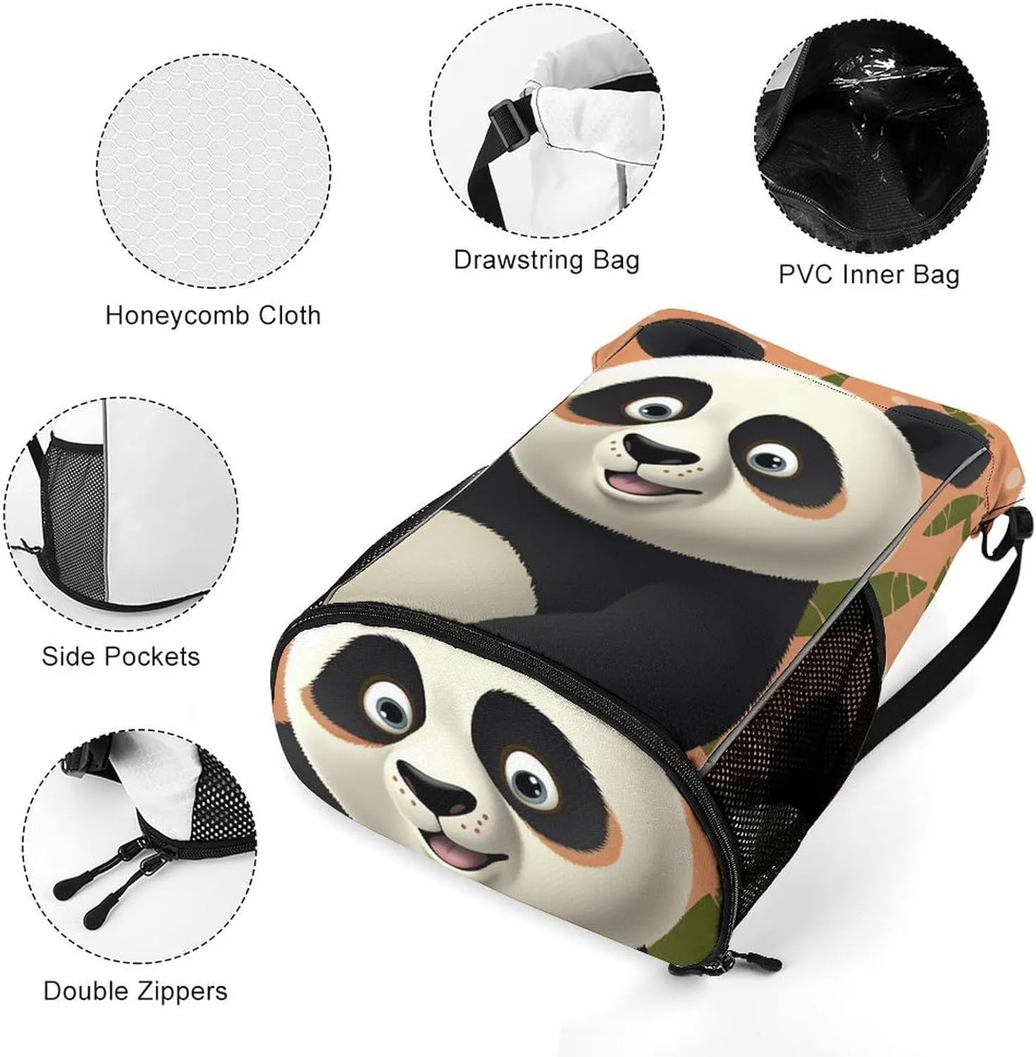 Gym Bag for Women Men Panda3Travel Duffel Bag Large Capacity Sports Drawstring Backpack