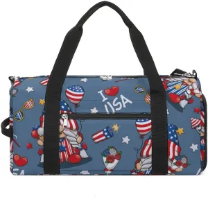 Gym Duffel Bag with Shoe Compartment Wet Pocket, 4th July America Cartoon Travel Bag for Men Women