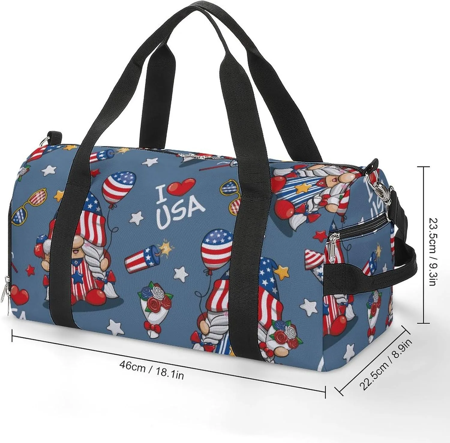 Gym Duffel Bag with Shoe Compartment Wet Pocket, 4th July America Cartoon Travel Bag for Men Women