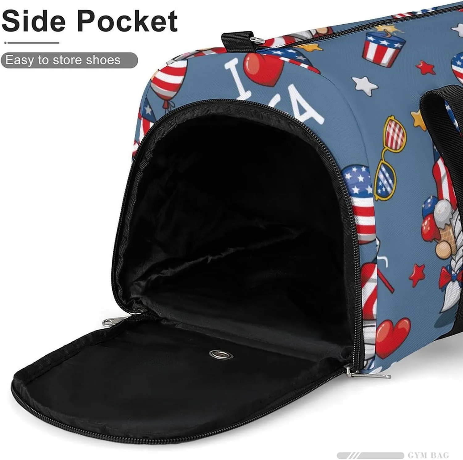Gym Duffel Bag with Shoe Compartment Wet Pocket, 4th July America Cartoon Travel Bag for Men Women