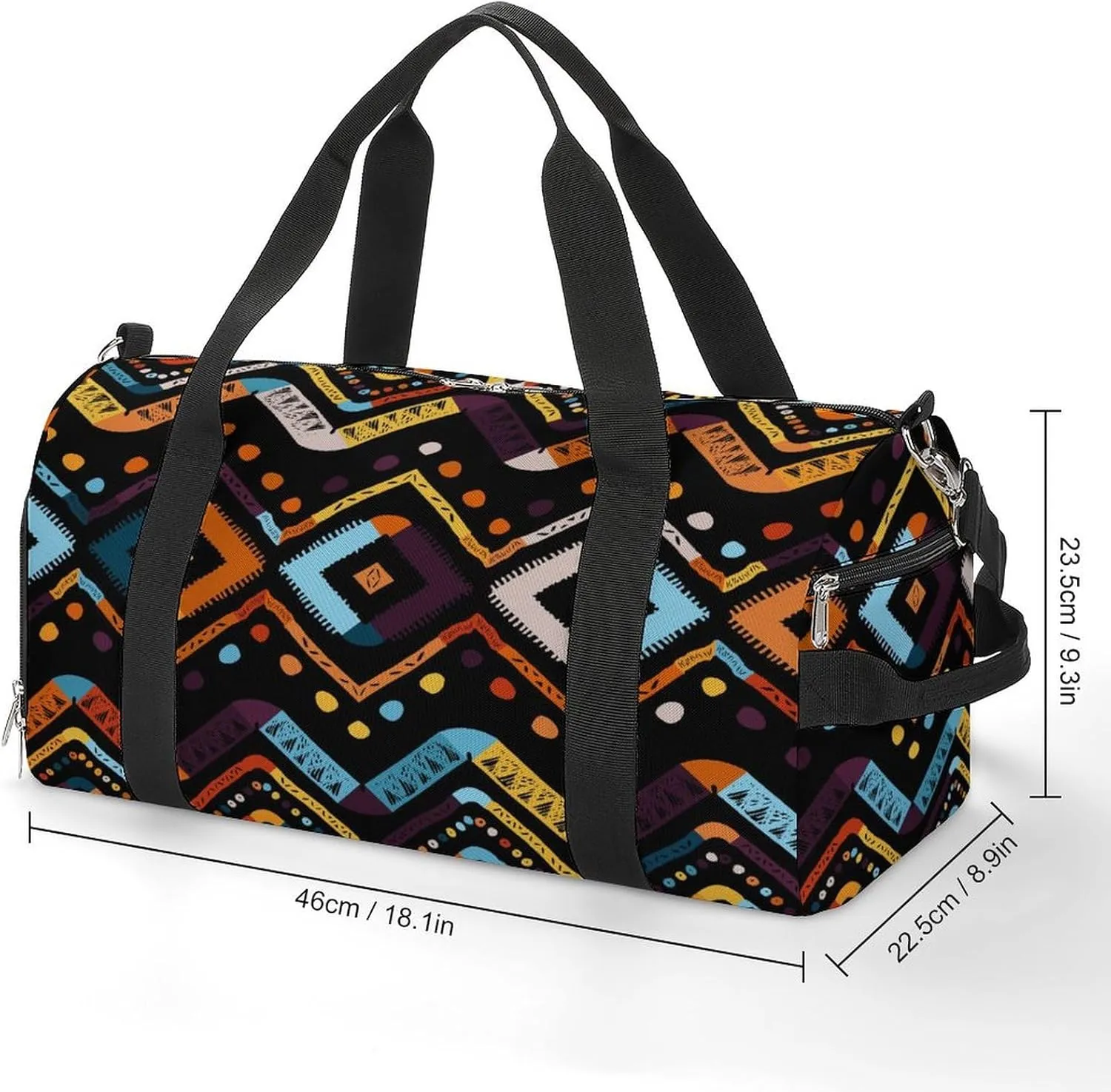 Gym Duffel Bag with Shoe Compartment Wet Pocket, Abstract Zigzag Travel Bag for Men Women