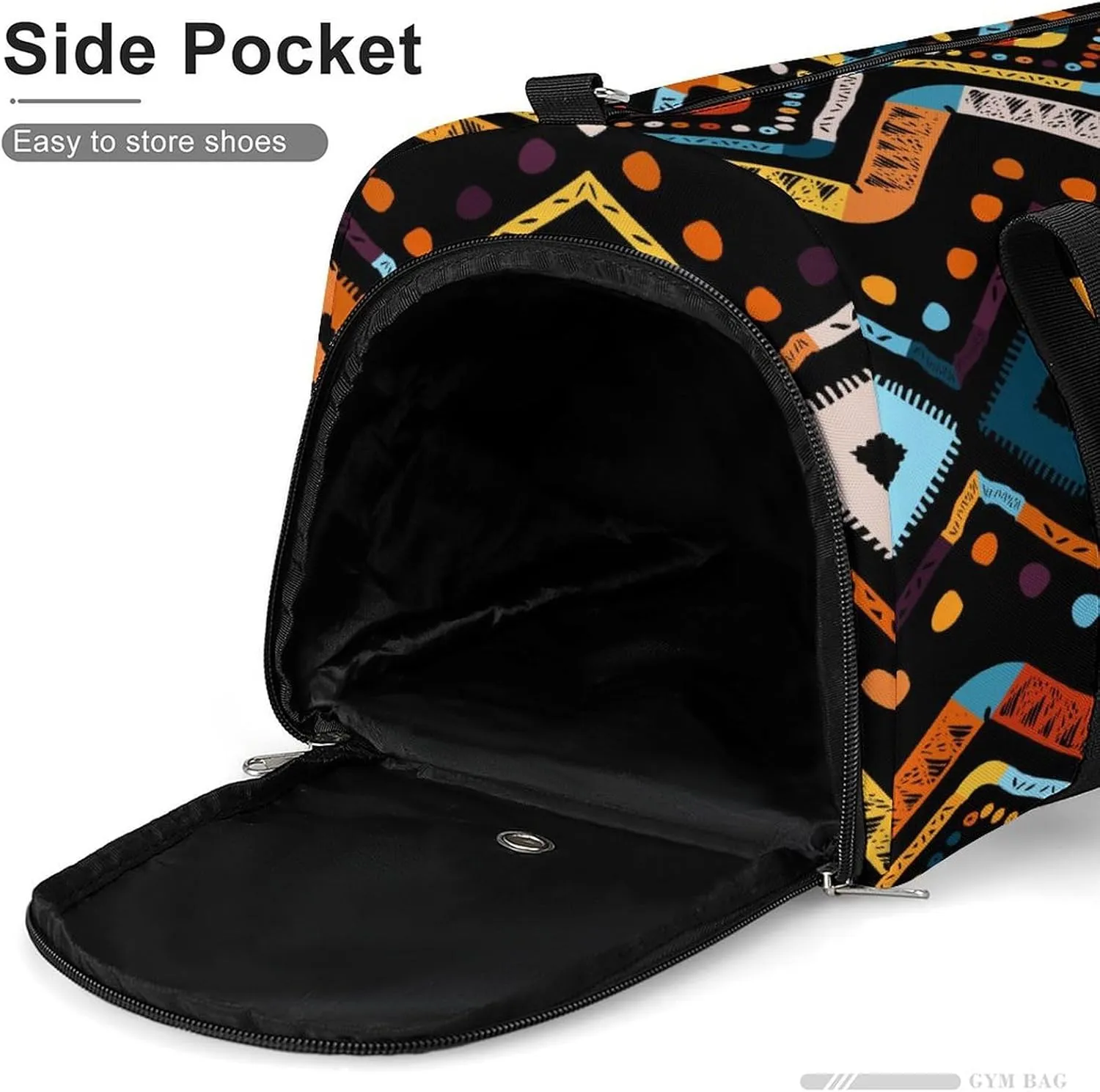 Gym Duffel Bag with Shoe Compartment Wet Pocket, Abstract Zigzag Travel Bag for Men Women