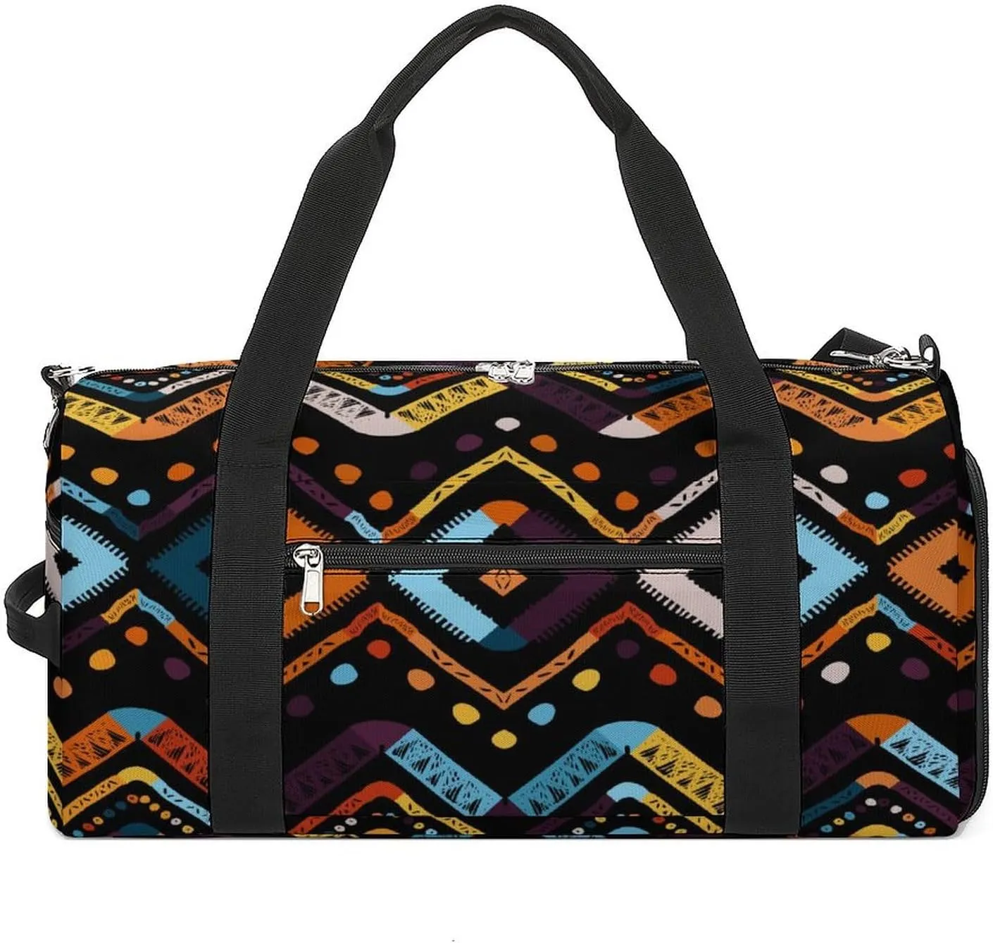 Gym Duffel Bag with Shoe Compartment Wet Pocket, Abstract Zigzag Travel Bag for Men Women