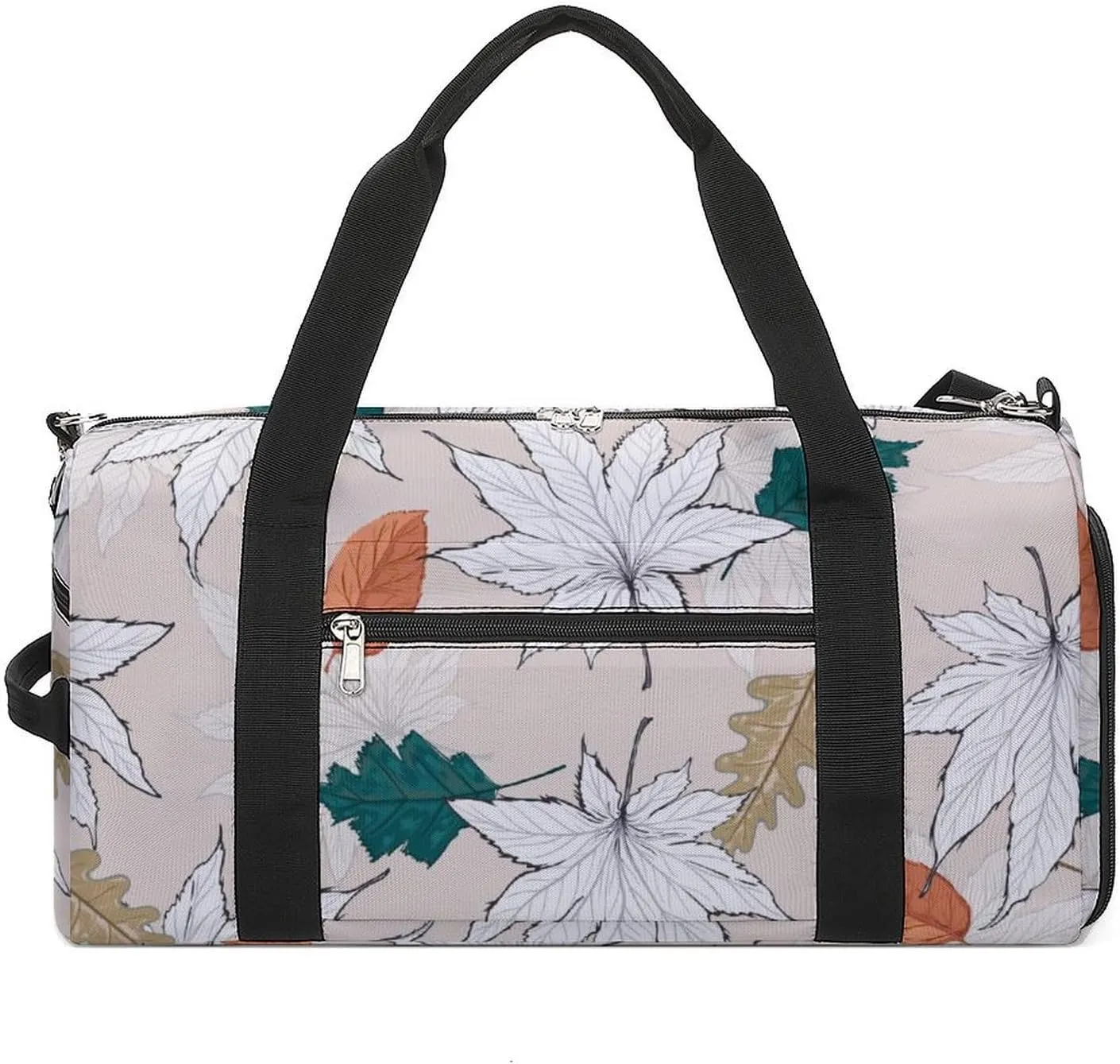 Gym Duffel Bag with Shoe Compartment Wet Pocket, Autumn-leaves-pattern Travel Bag for Men Women