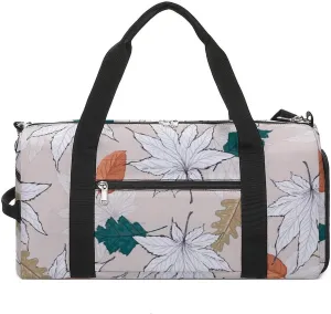 Gym Duffel Bag with Shoe Compartment Wet Pocket, Autumn-leaves-pattern Travel Bag for Men Women