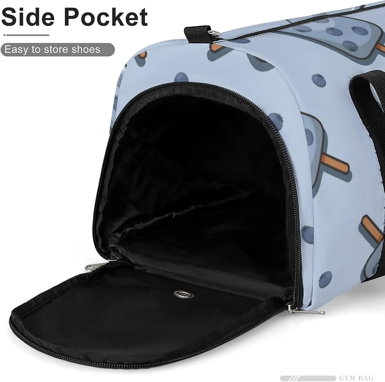 Gym Duffel Bag with Shoe Compartment Wet Pocket, Blueberries Popsicle Cartoon Travel Bag for Men Women