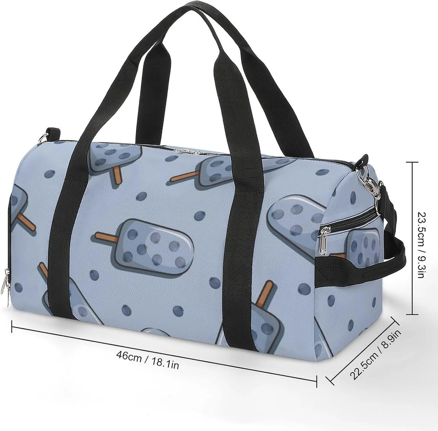 Gym Duffel Bag with Shoe Compartment Wet Pocket, Blueberries Popsicle Cartoon Travel Bag for Men Women