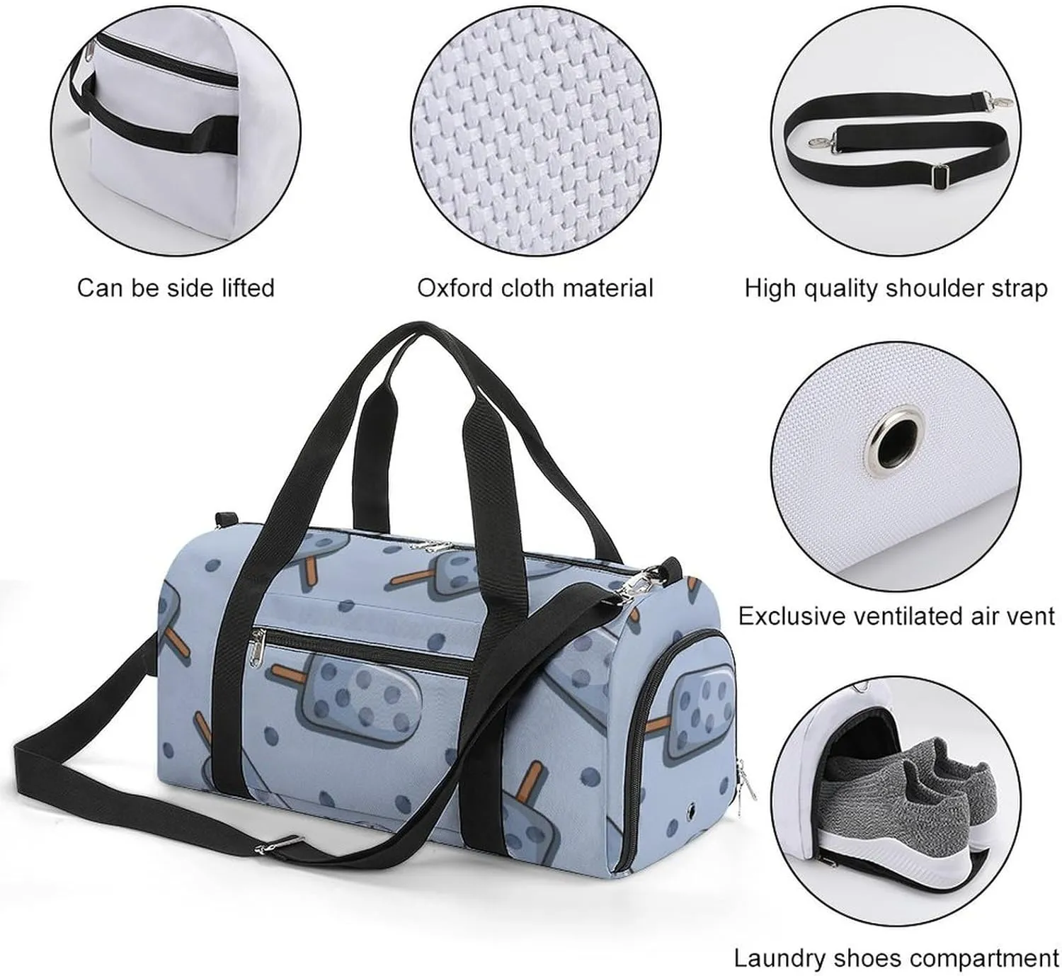 Gym Duffel Bag with Shoe Compartment Wet Pocket, Blueberries Popsicle Cartoon Travel Bag for Men Women