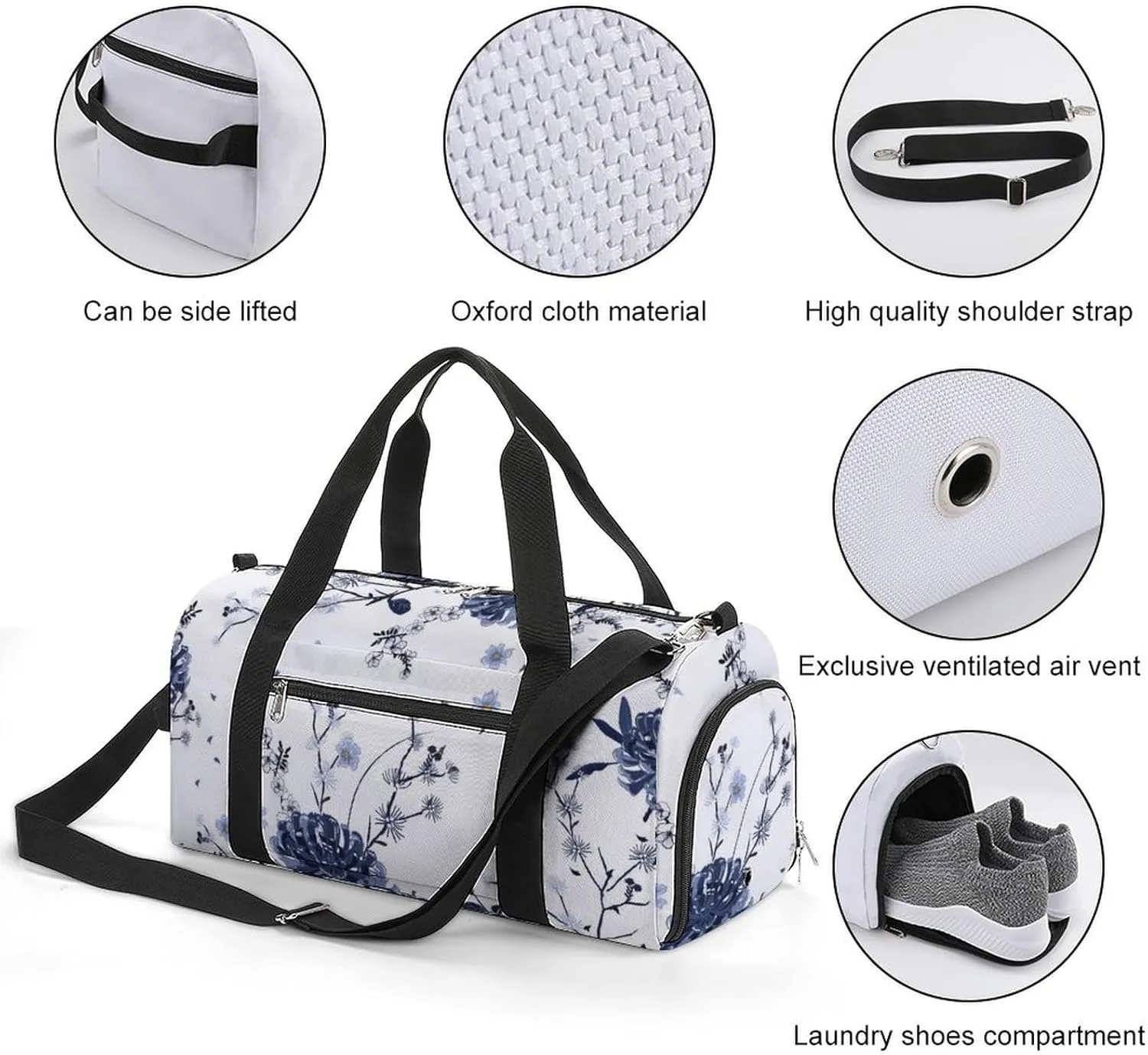 Gym Duffel Bag with Shoe Compartment Wet Pocket, Monotone Blue Travel Bag for Men Women