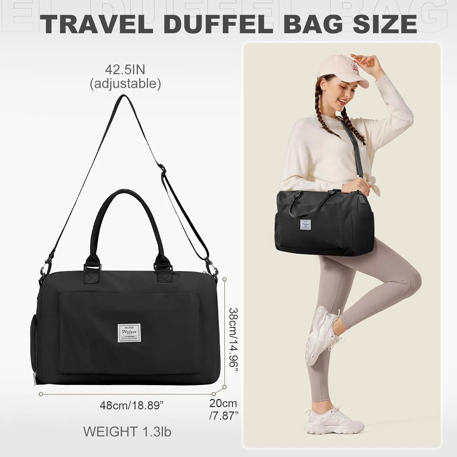 Gym Duffle Bag for Women, Mens, Sports (Black-L, Large)
