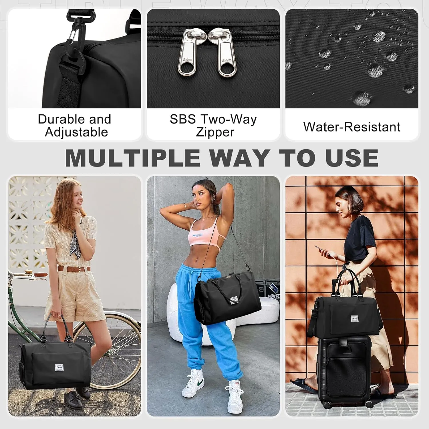 Gym Duffle Bag for Women, Mens, Sports (Black-L, Large)