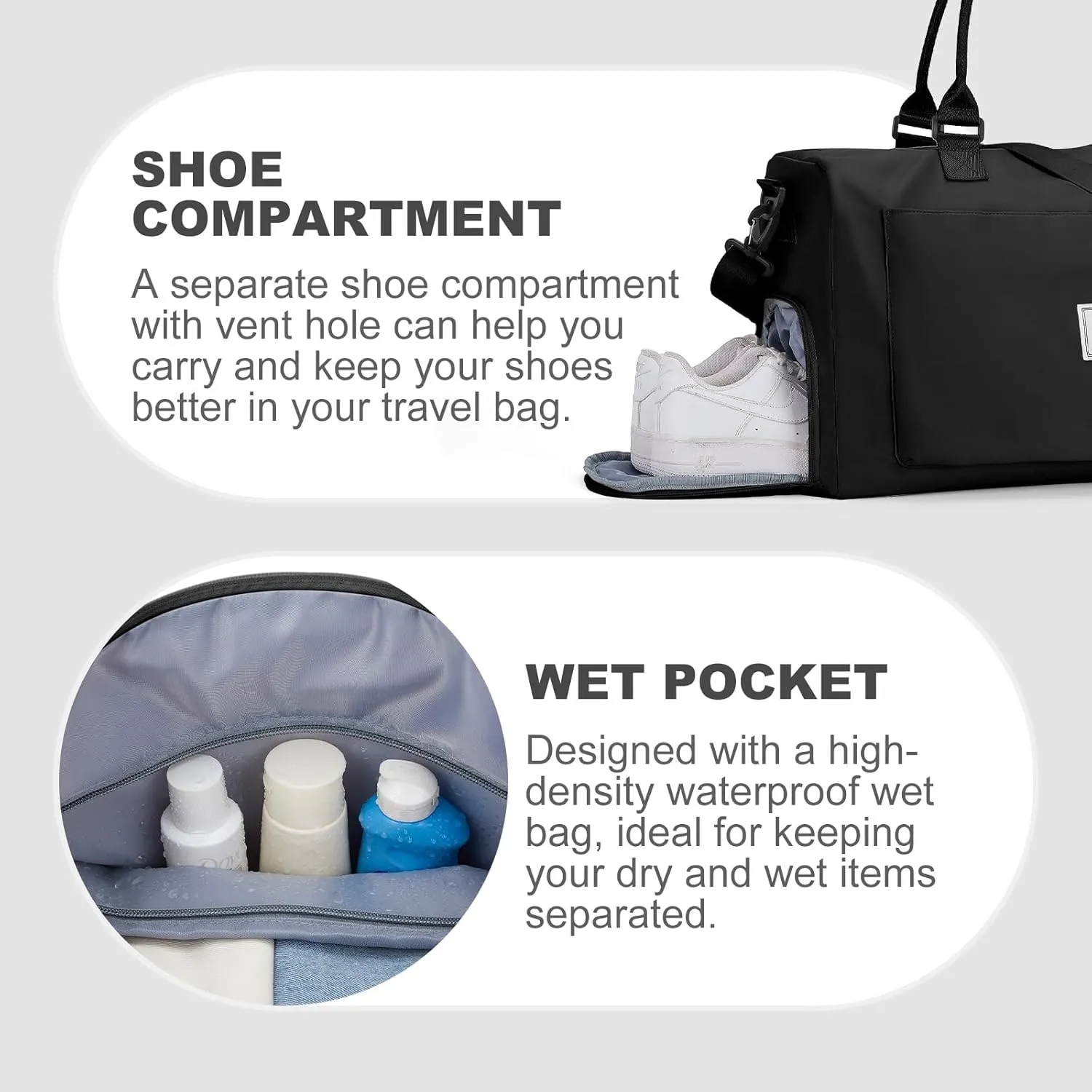 Gym Duffle Bag for Women, Mens, Sports (Black-L, Large)
