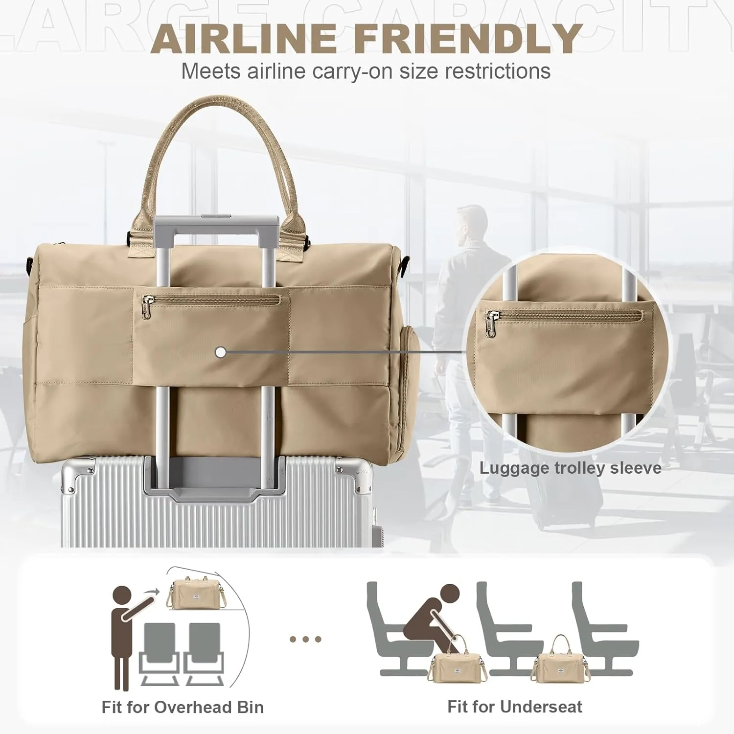 Gym Duffle Bag for Women, Mens, Sports (Brown, Large)