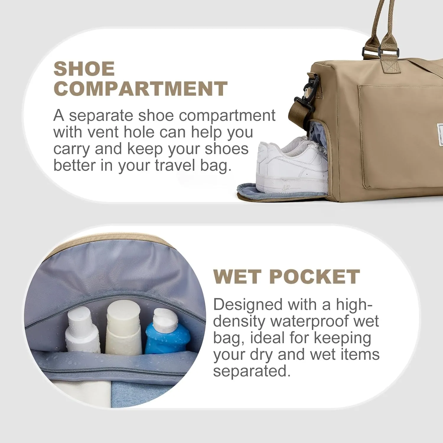 Gym Duffle Bag for Women, Mens, Sports (Brown, Large)