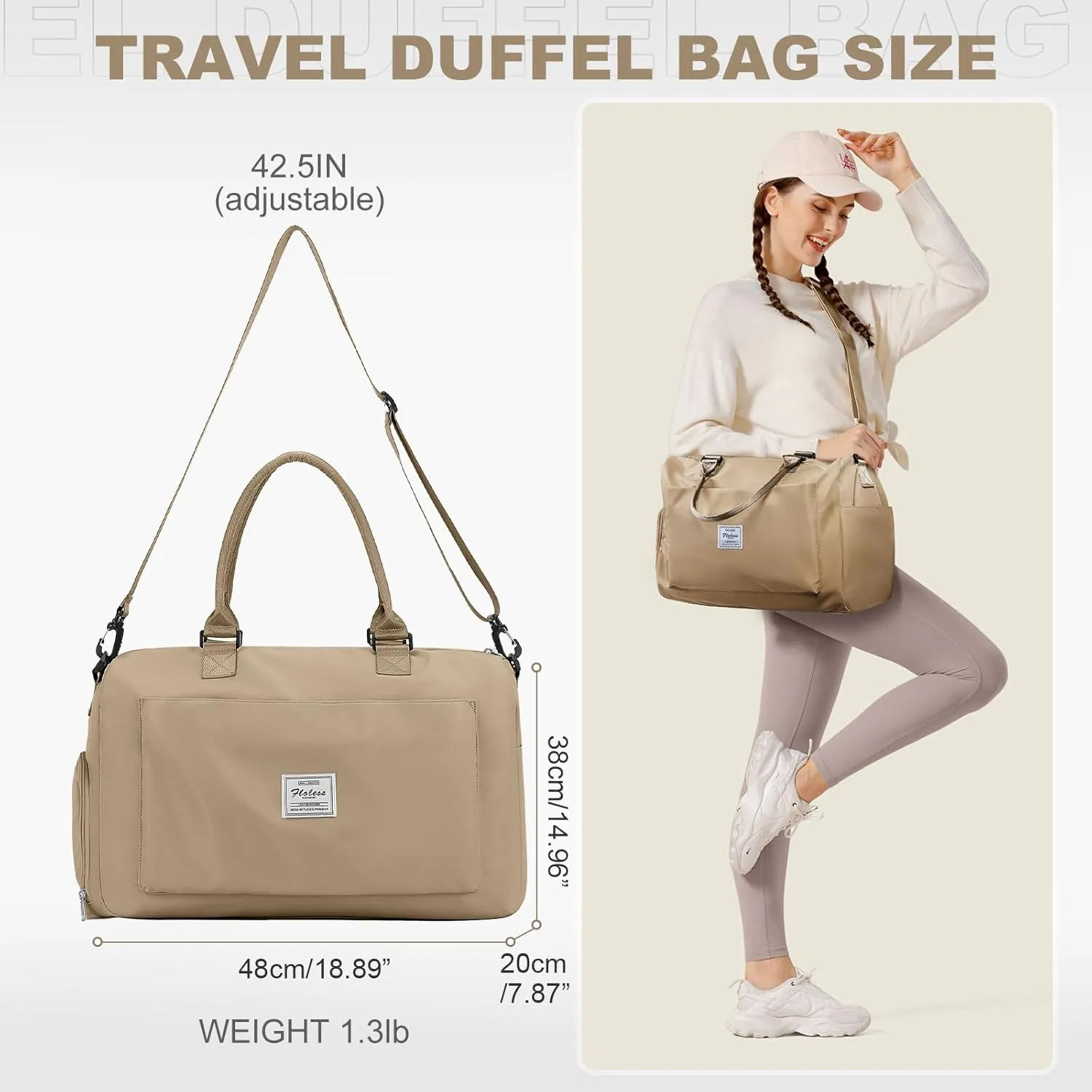 Gym Duffle Bag for Women, Mens, Sports (Brown, Large)