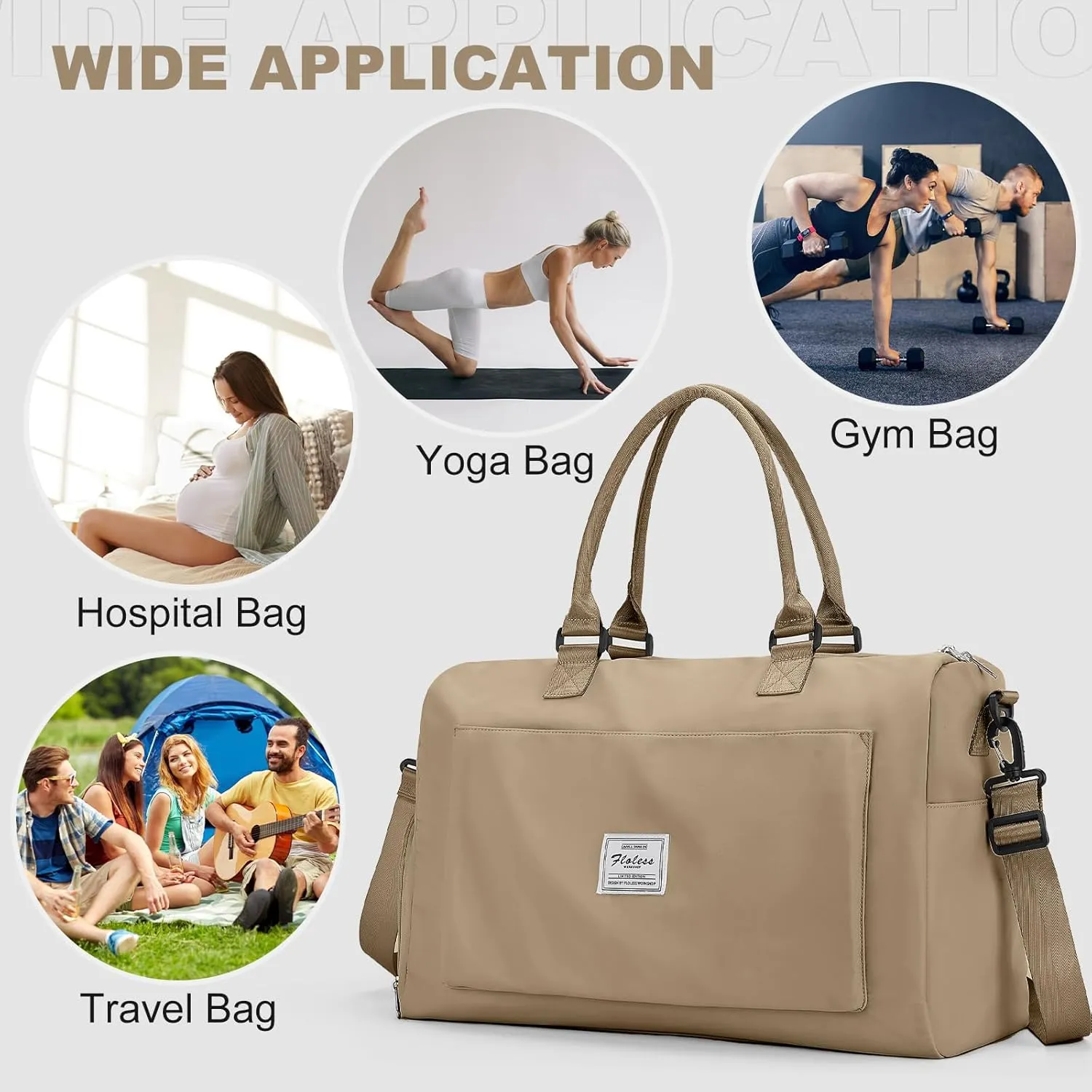 Gym Duffle Bag for Women, Mens, Sports (Brown, Large)